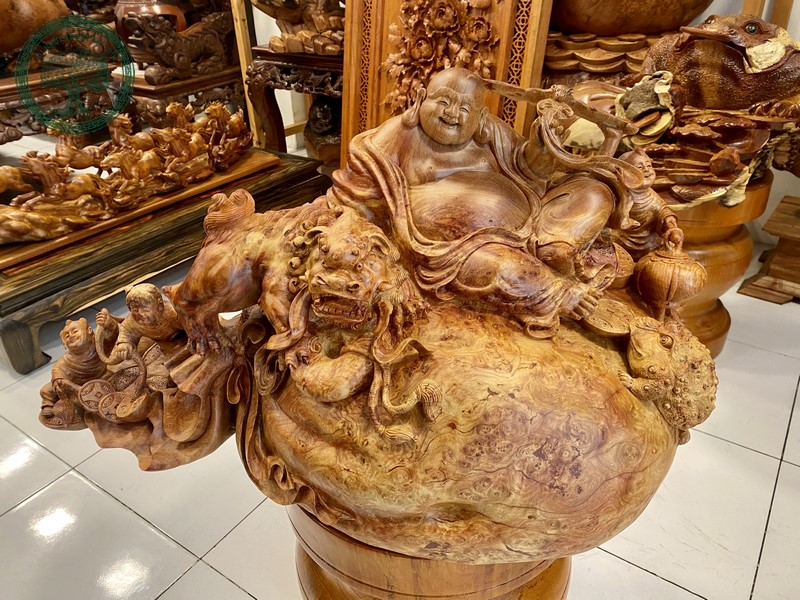 tượng Phật Di Lặc tam phúc gỗ nu hương 